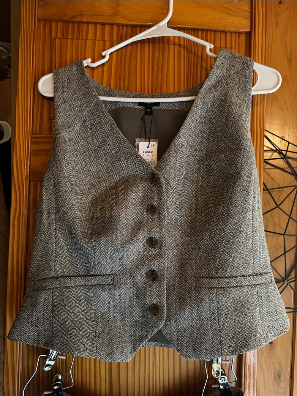 Express Gray Herringbone Button-Front Vest and matching trouser